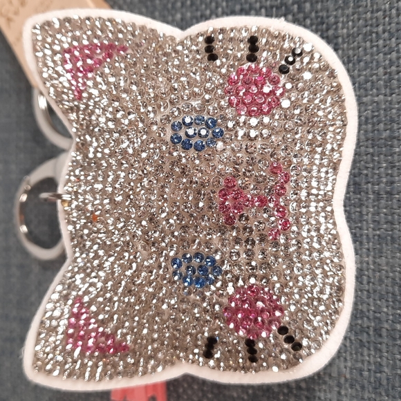 White Kitty Face Rhinestone Keychain Cat Purse Charm Backpack Clip Cat Kitten - Picture 2 of 4
